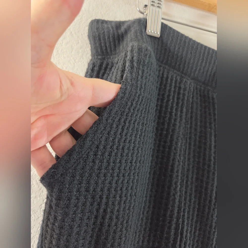 J. CREW Black Waffle Knit Cropped Wide Leg Cozy Lounge Soft Pajama Sleep Bottoms